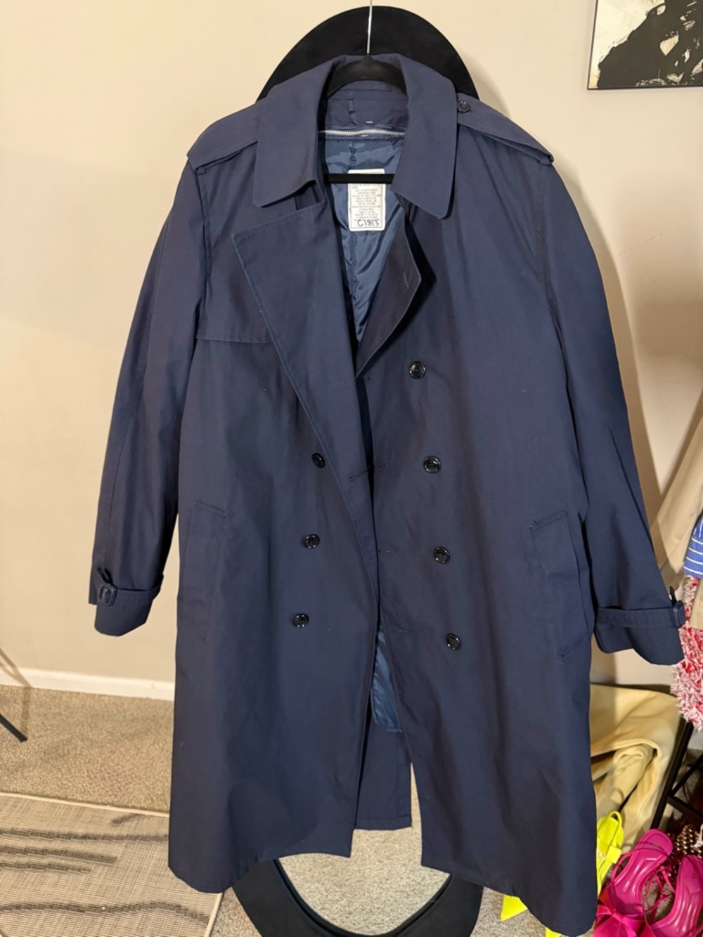 American Apparel Navy Double-Breasted Trench Coat